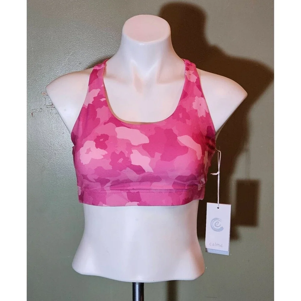 Johnny Was by Calme Endurance Racerback Sports Bra Pink Camo Floral